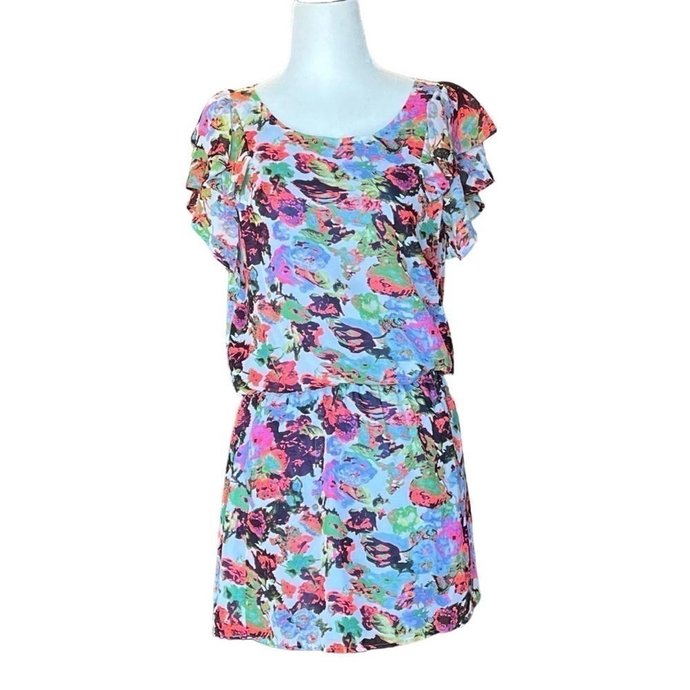BCBGMAXAZRIA | Fully Lined Ruffled Short Sleeve Floral Summer Dress Size Small